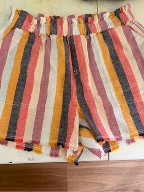 Striped Multi-Color Linen-Blend Women’s Elastic Waist Shorts